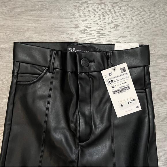 ZARA BLACK LEATHER LEGGING PANTS - Picture 2 of 4